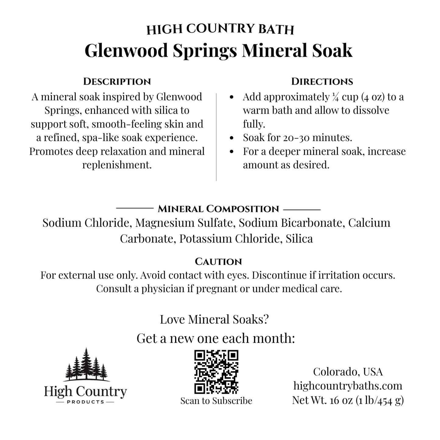 Glenwood Springs Mineral Bath Soak - Alkaline Detox & Skin Softening – Colorado Hot Springs Inspired (16 oz)